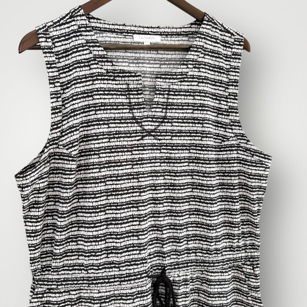 TALBOTS Split Neck Sleeveless Dress | Black‎ and Cream Print | Size XL